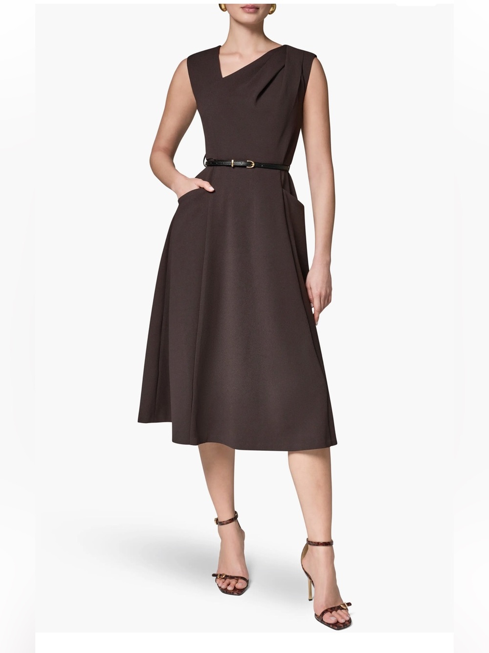 Donna Karan Belted Draped Asymmetric Dress